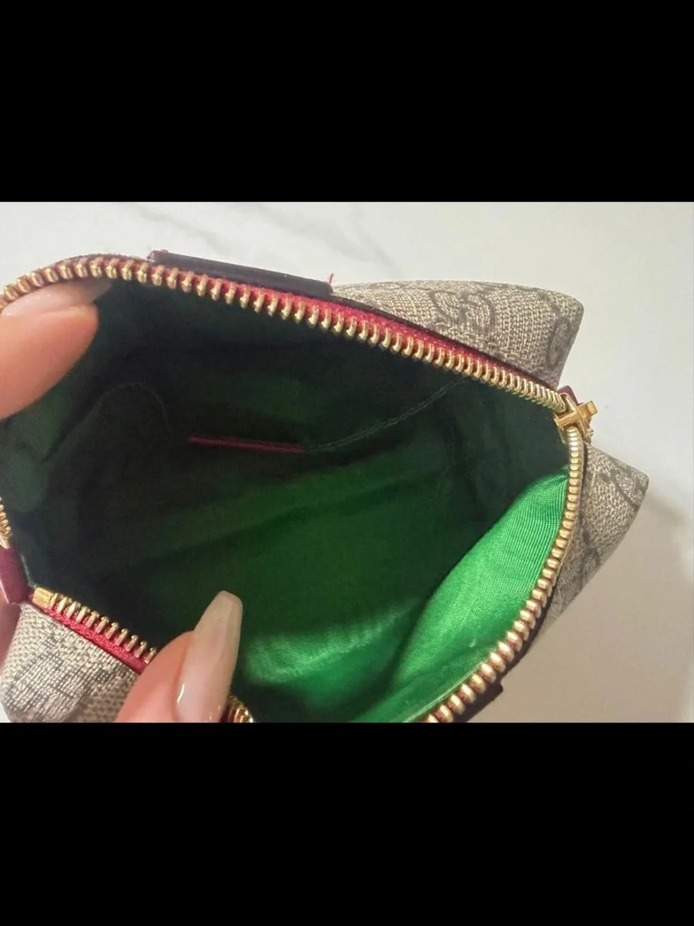 Gucci Beige GG Canvas Cosmetic Pouch with Red Trim and Gold Hardware